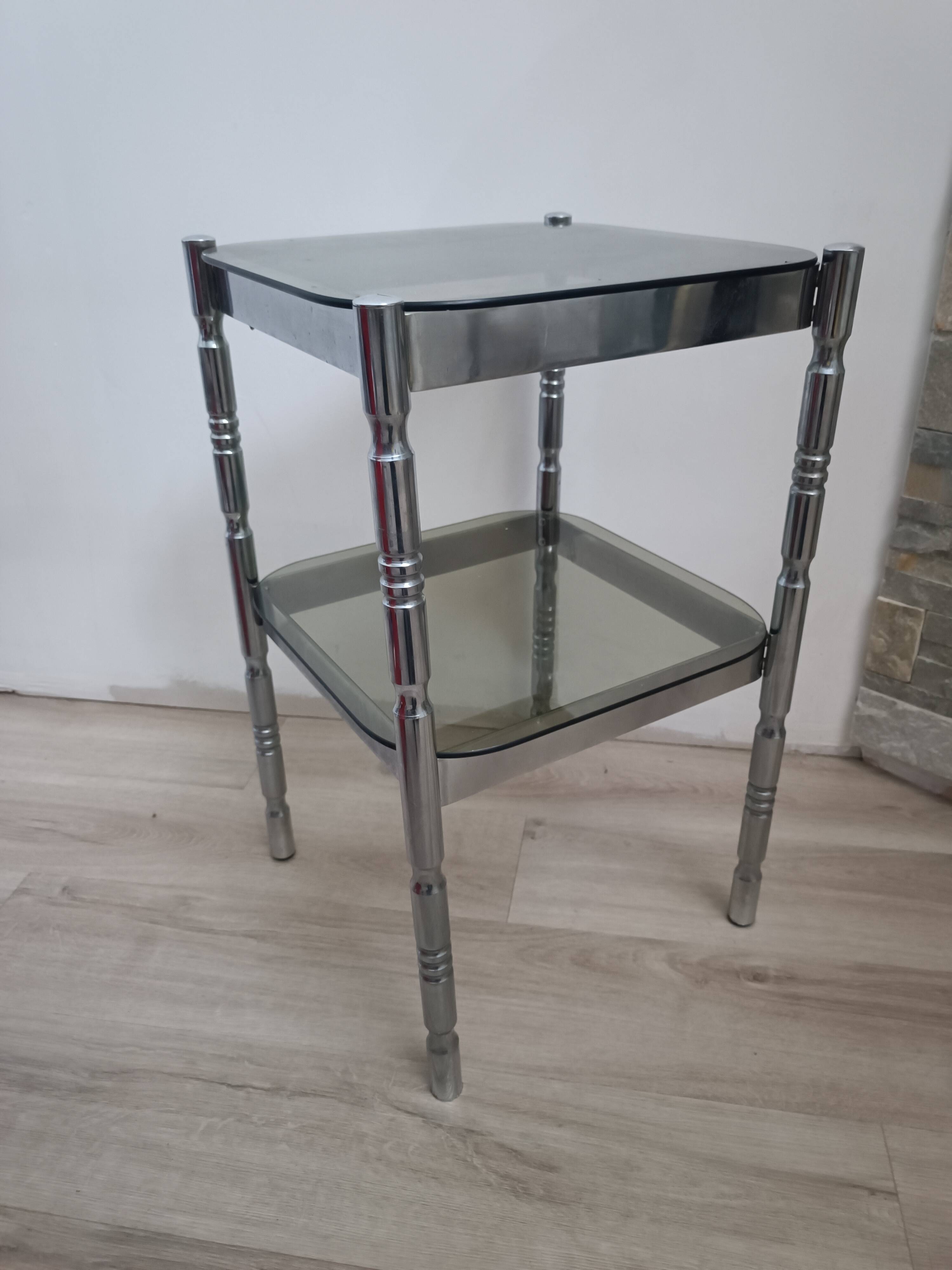 1970s metal and smoked glass side table