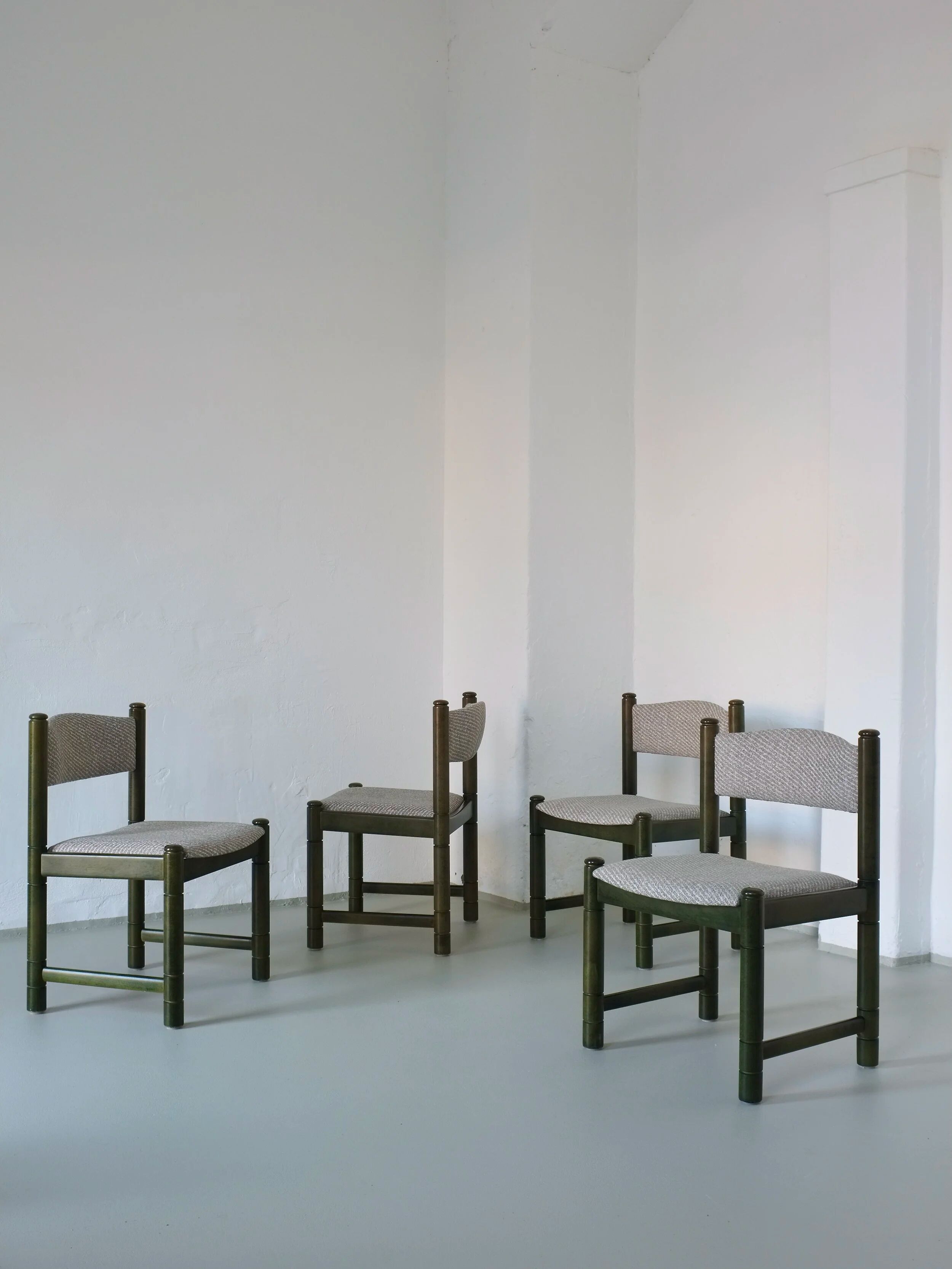 4 green carved wooden chairs | Scandinavia | 1960s