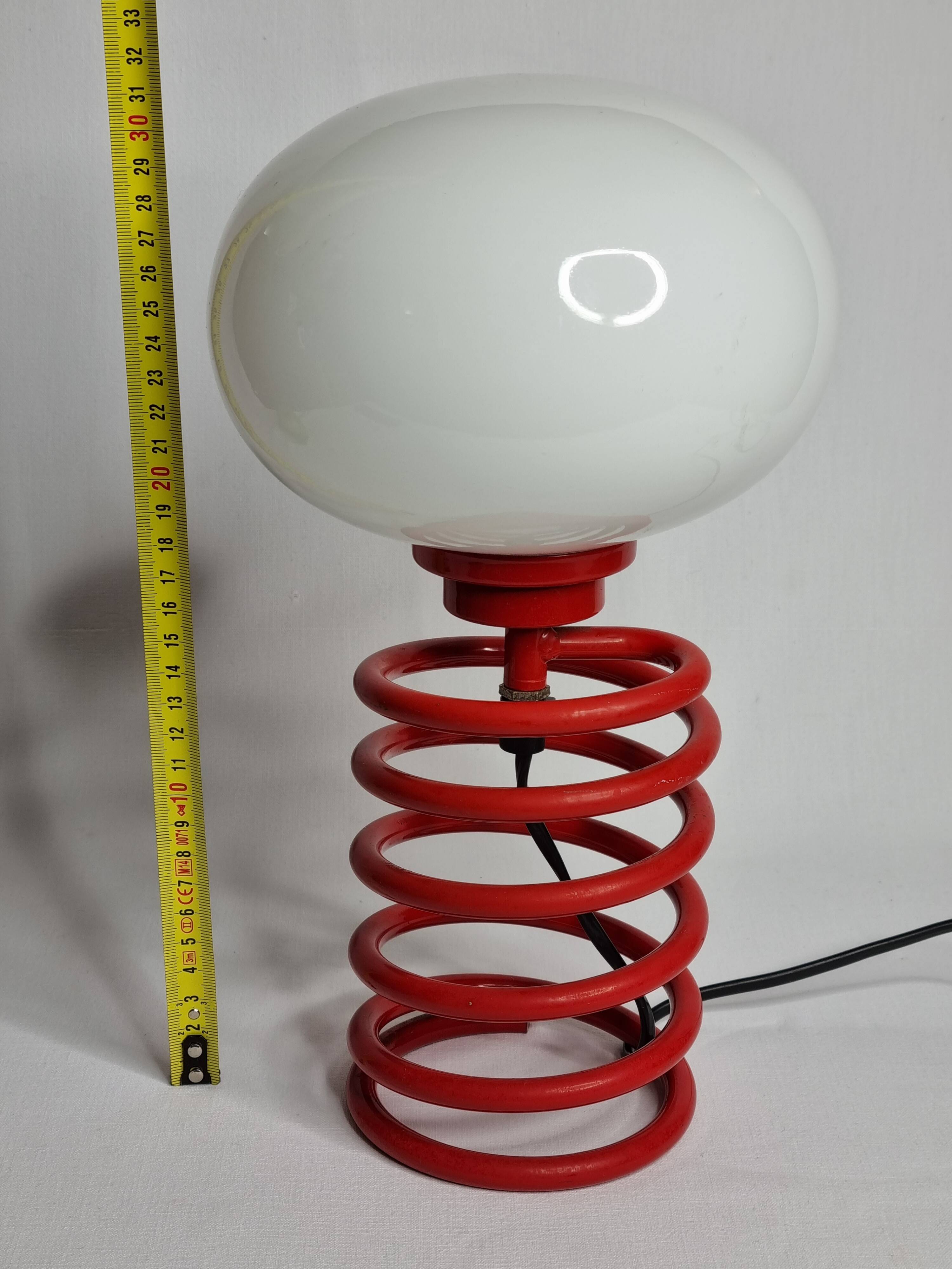 Vintage red lacquered spring lamp, 70s
