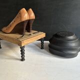 Antique Napoleon III footstool in turned blackened wood – 19th century