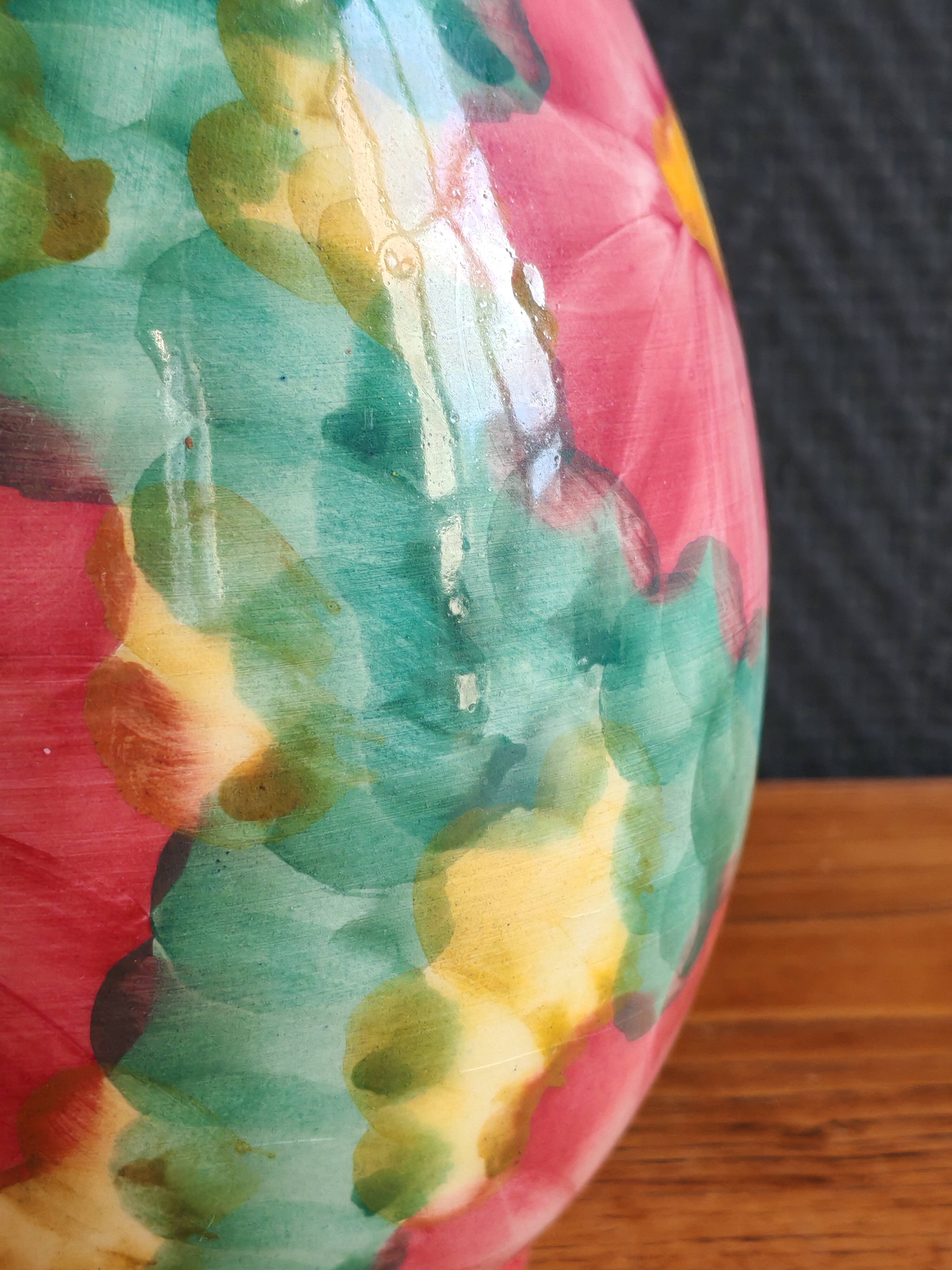 Vintage Floral Ceramic Vase - Large Barbotine Vase with Pink Flowers