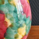 Vintage Floral Ceramic Vase - Large Barbotine Vase with Pink Flowers