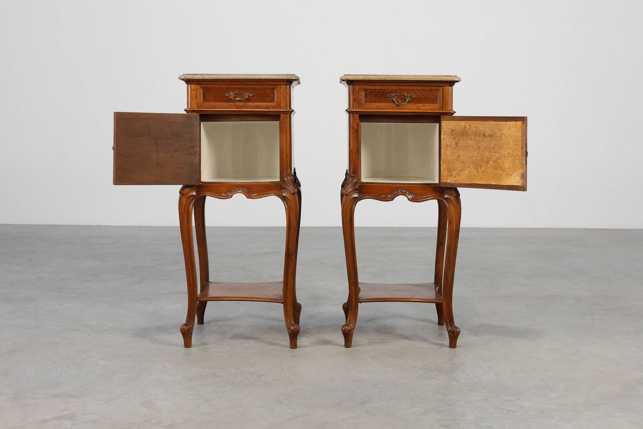 Pair Louis XV‑Style Nightstands with Marble Tops, France ca. 1900