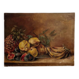 Old oil painting on canvas still life with exotic fruits