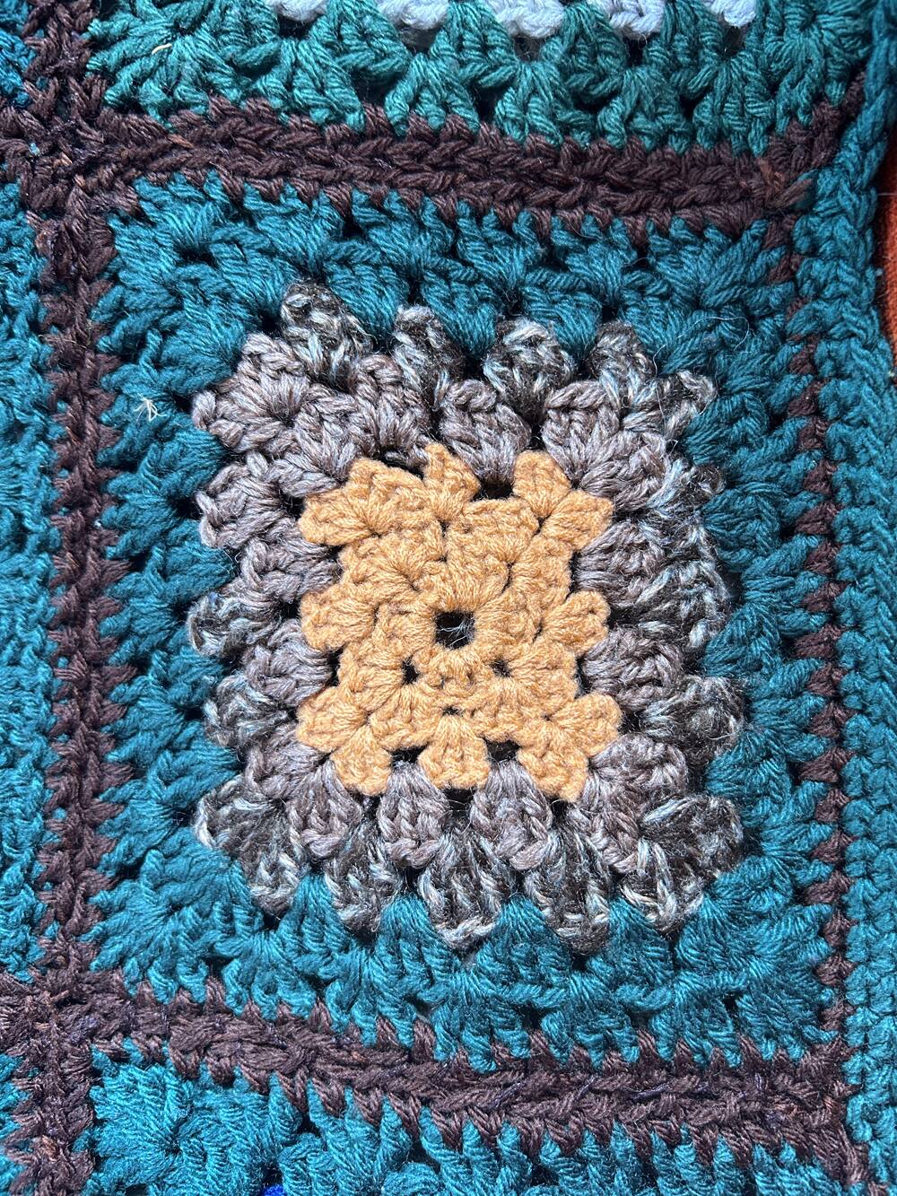 Plaid, sofa throw, crochet, handmade, vintage, 70s