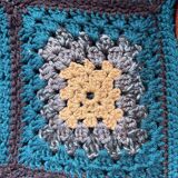 Plaid, sofa throw, crochet, handmade, vintage, 70s