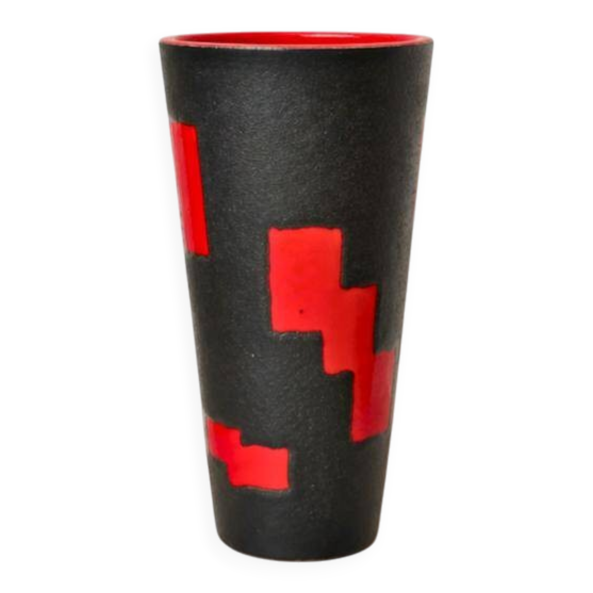 Large modernist vase signed Elchinger, red and black, c.1950 – 37 cm