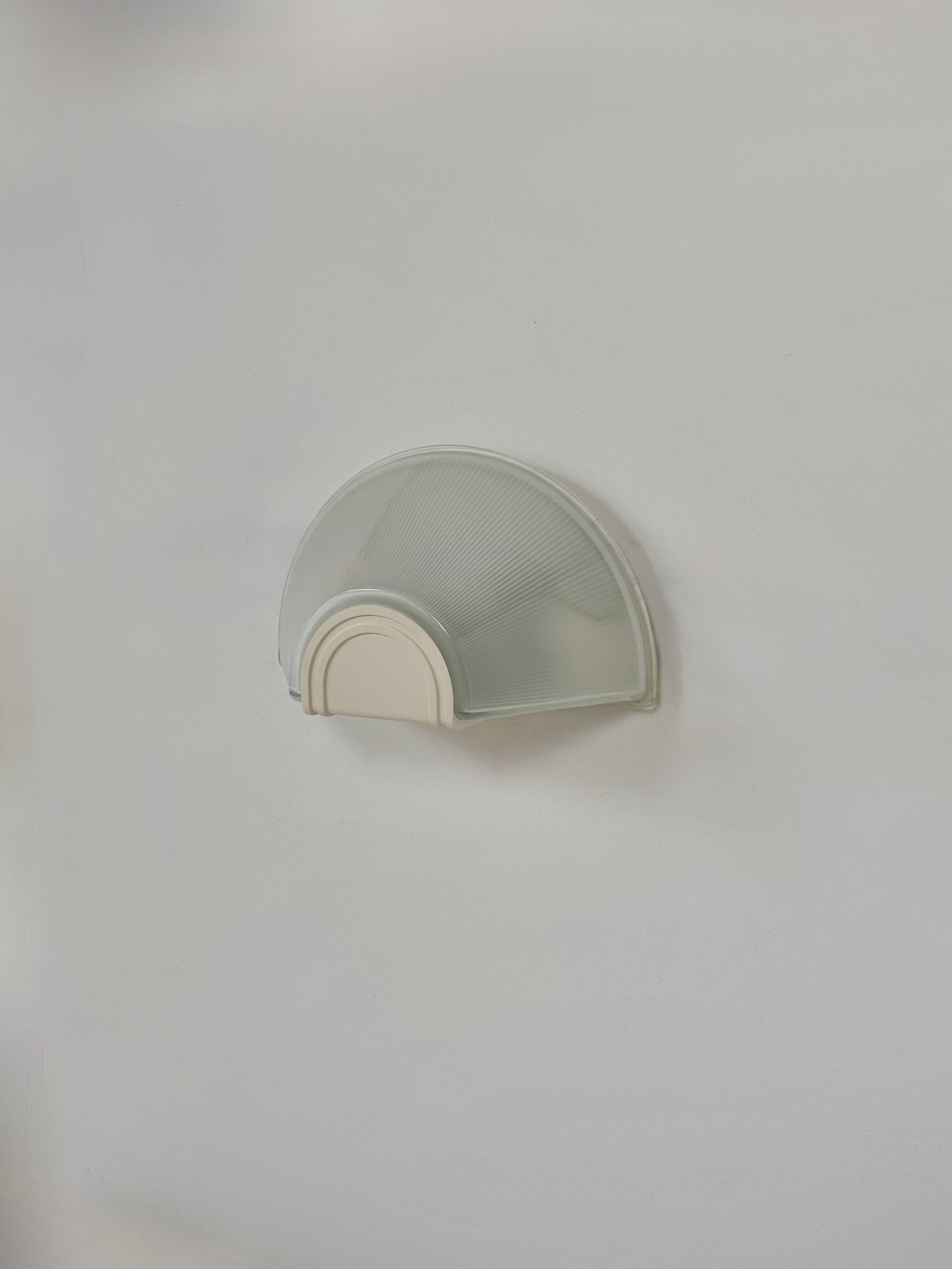 Vintage XL wall light, ribbed glass and white ABS, Prisma, France, 1970.