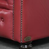 Amazing English cowhide Chesterfield armchair in a stunning red colour