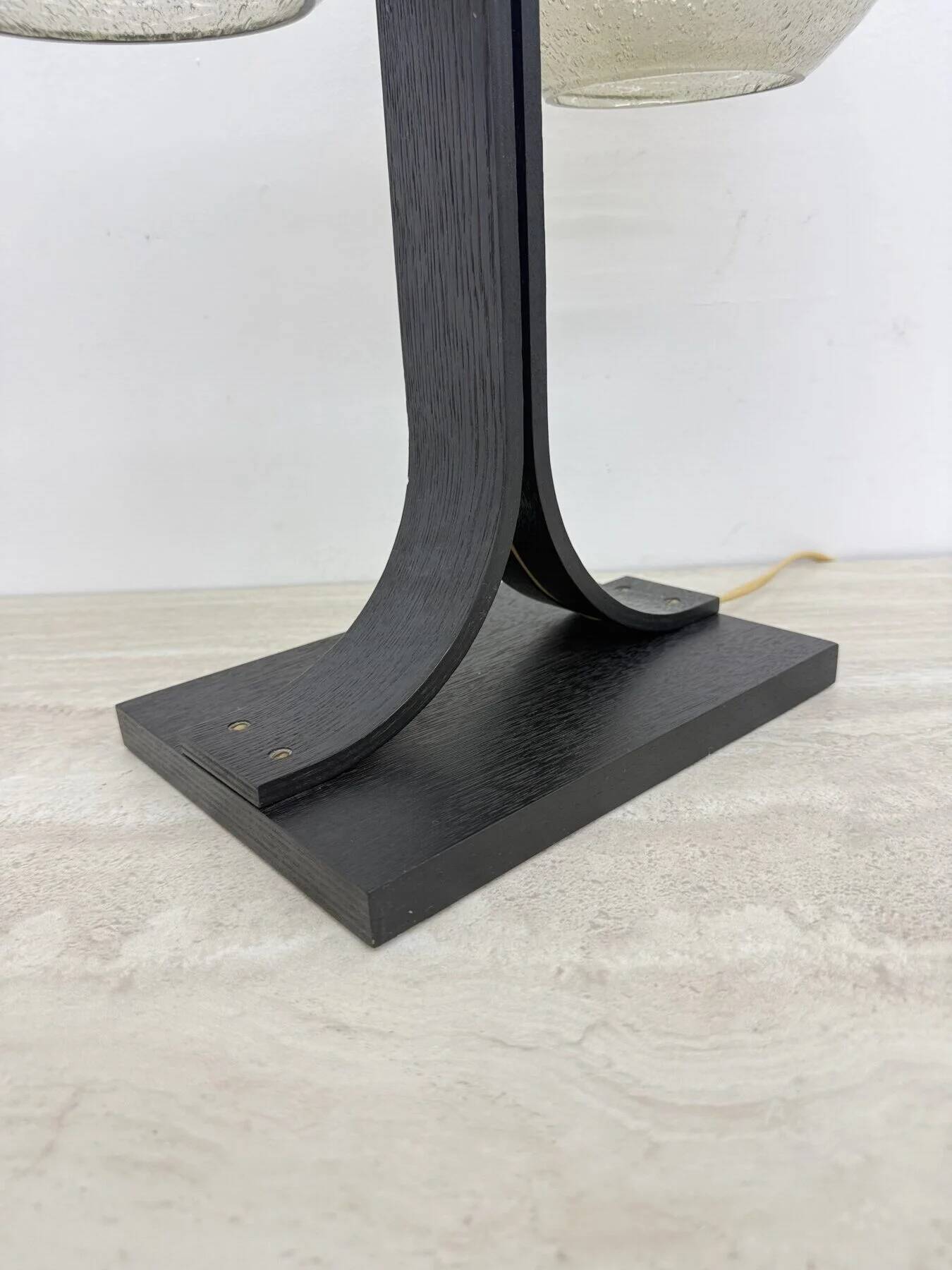 Lampe de table Temde Leuchten avec des sphères en contreplaqué et en verre, années 1970.