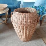 Vintage amphora basket in wicker and woven raffia