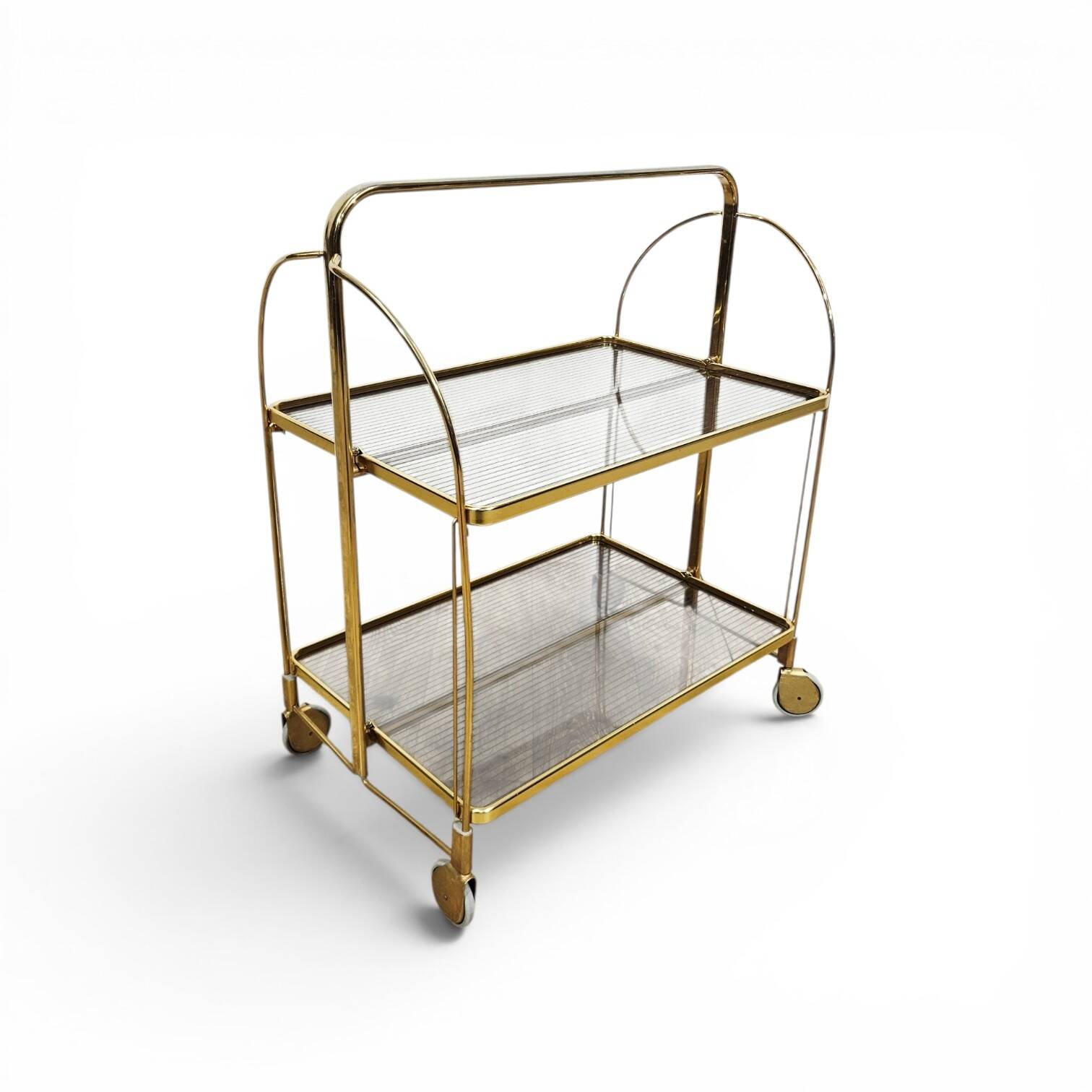 Mid-Century Folding Bar Cart – Brass and Ribbed Plexiglass – 1960s