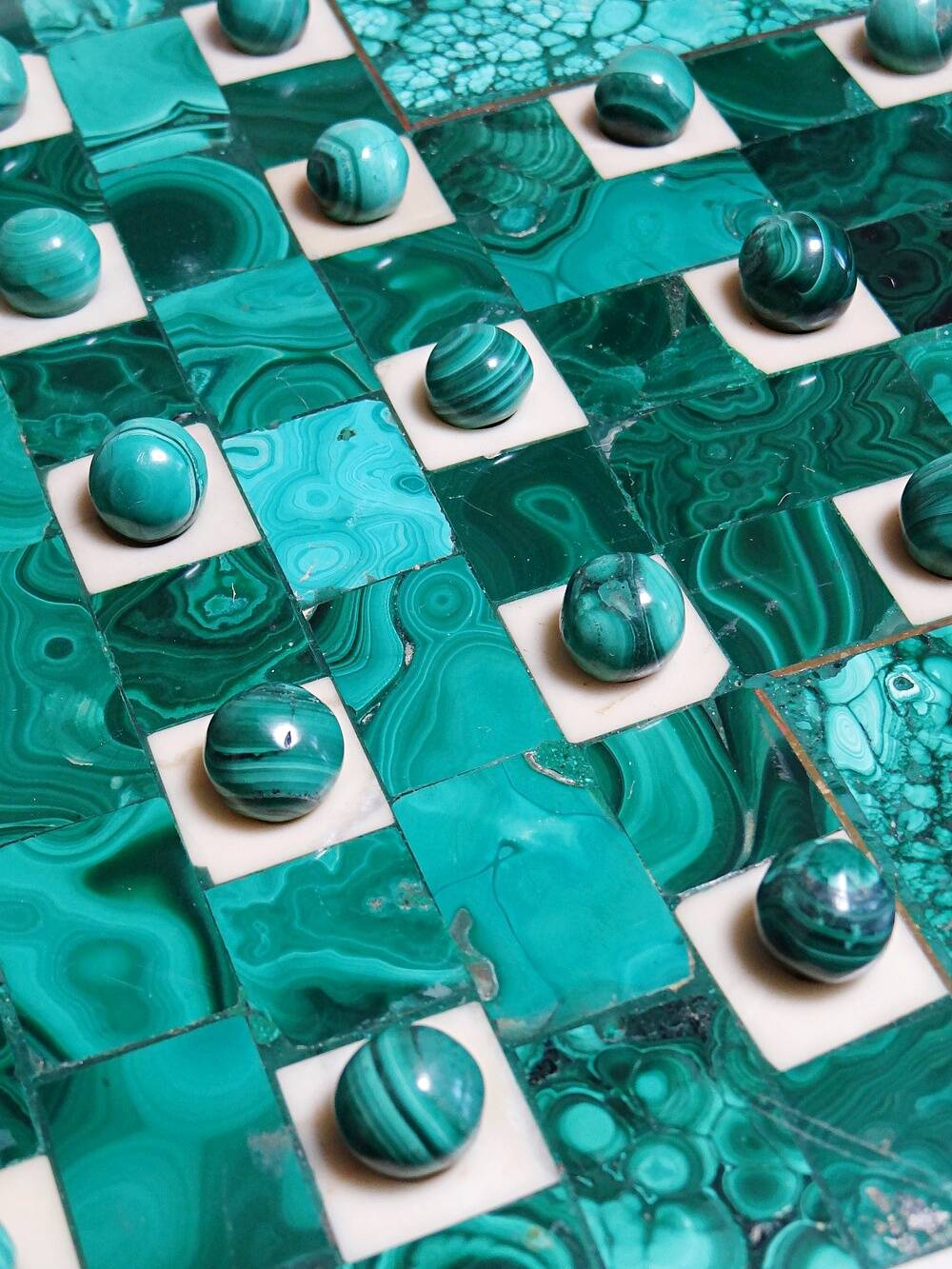 Octagonal solitaire in malachite and bakelite vintage 50s-60s