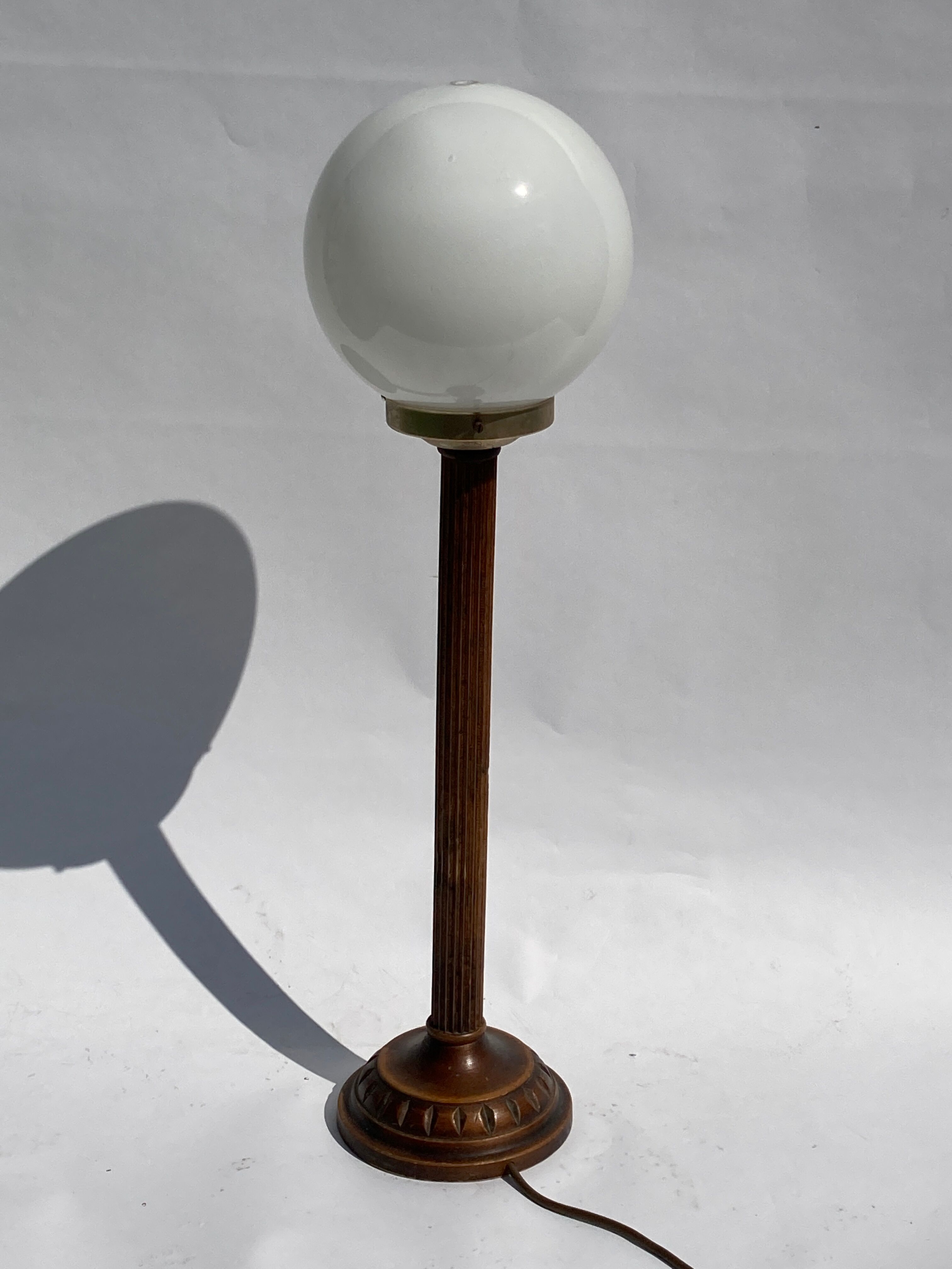 Antique large rattan and opaline bamboo table lamp 1930s-1950s