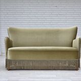 1960s, Danish 2-seater sofa, green furniture velour, beech wood legs.