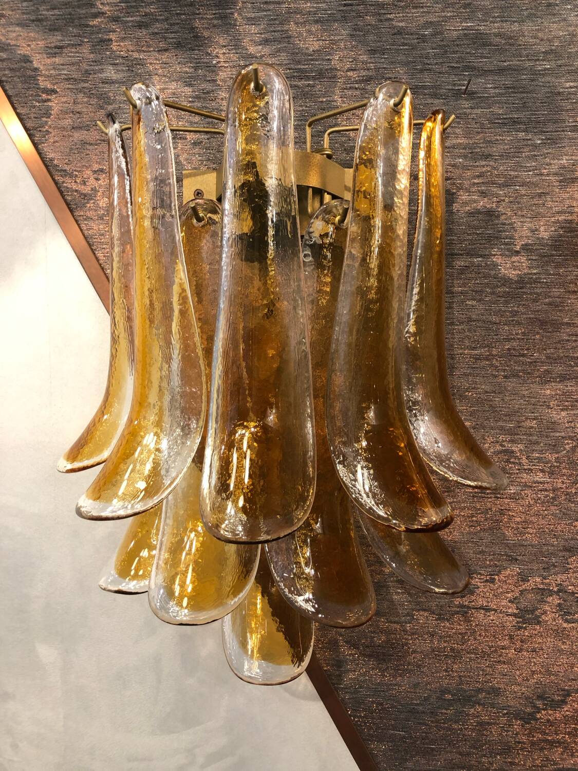 Paire appliques Murano verre fumé - cognac