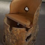 Sculptural Norwegian trunk chair in mid-century brutalist solid wood.