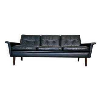 Canapé 3 personnes vintage danois rétro Nili Stoppmøbler en cuir noir des années 1960
