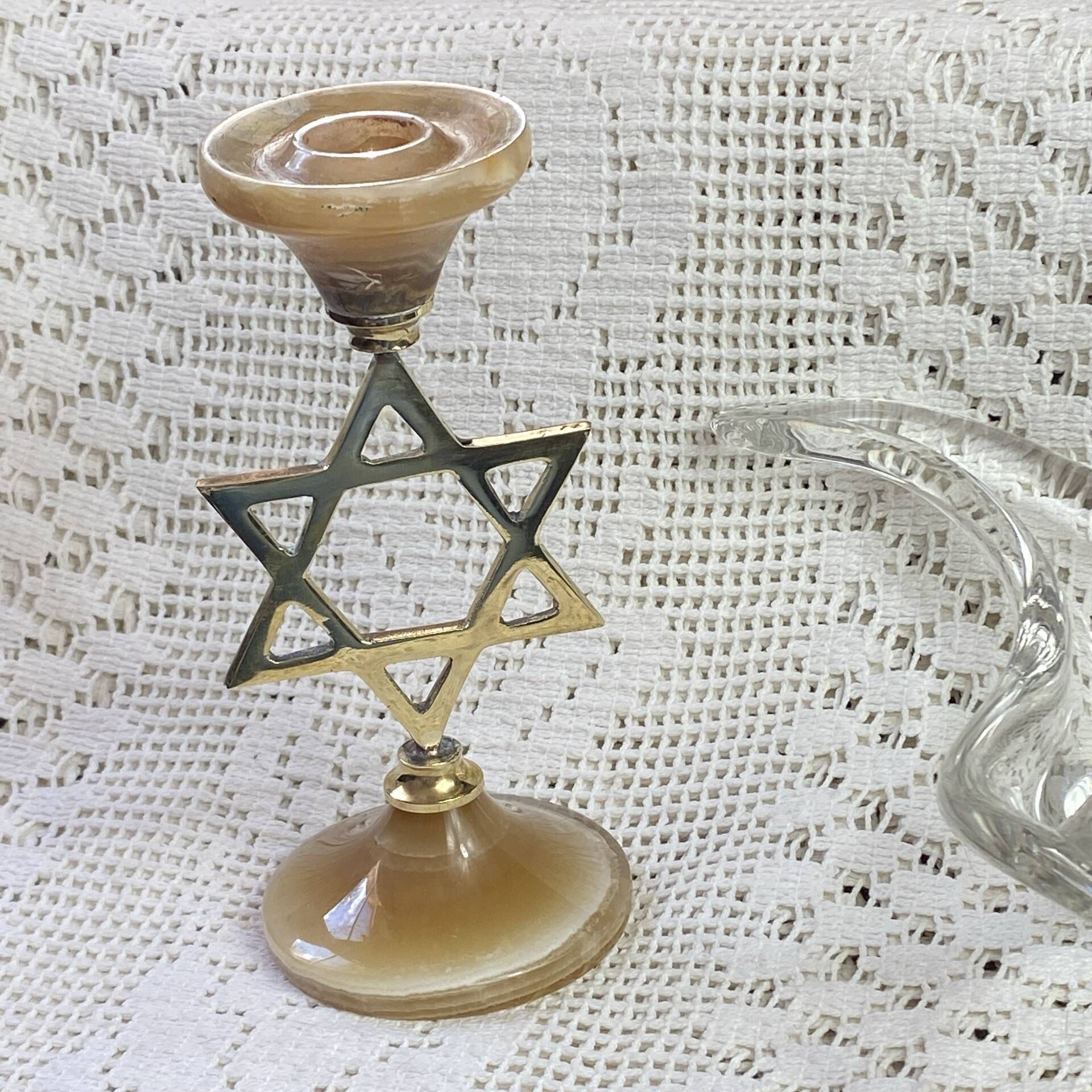 Brass and onyx candlestick