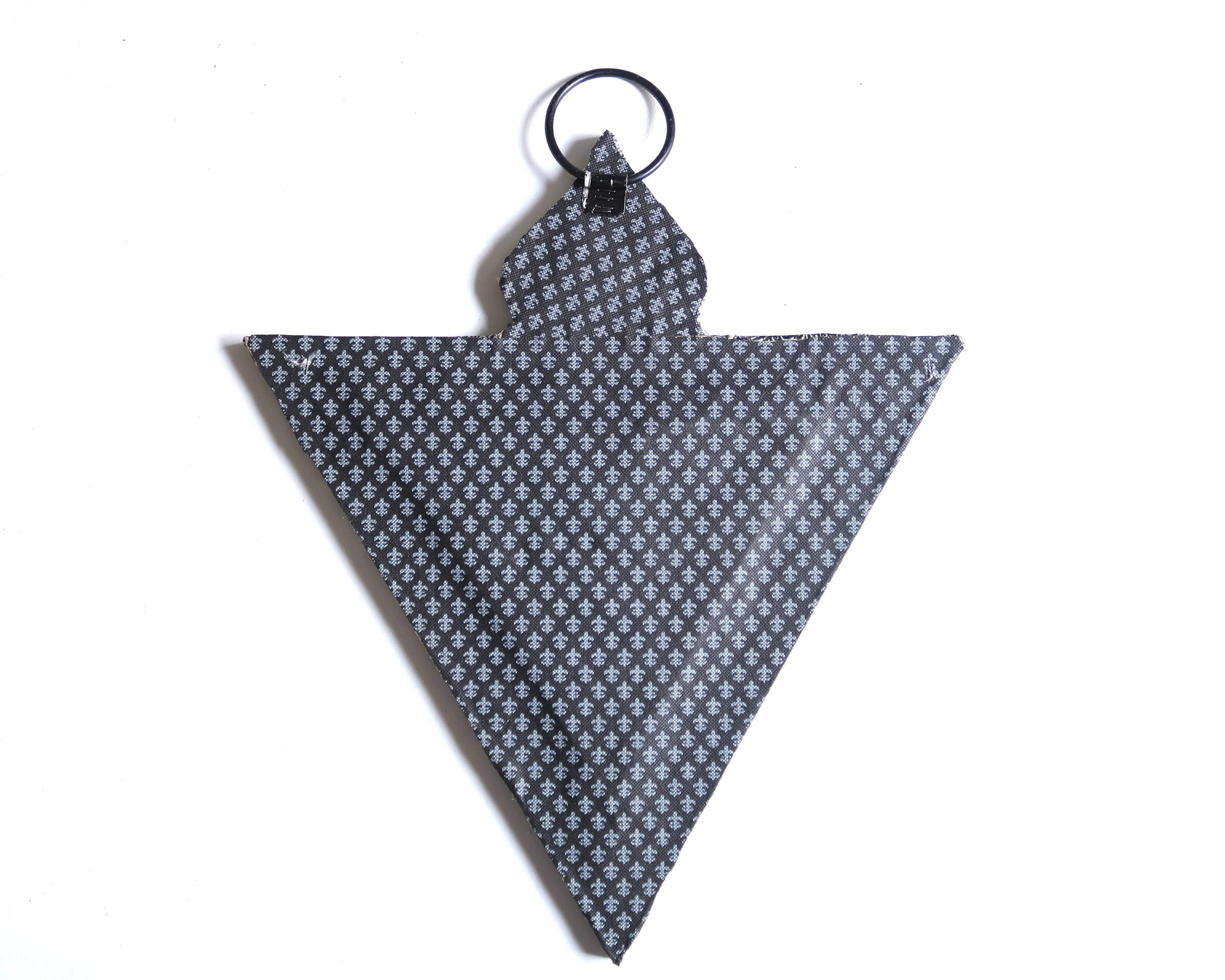Triangular mirror in silver metal and pearls, 80s