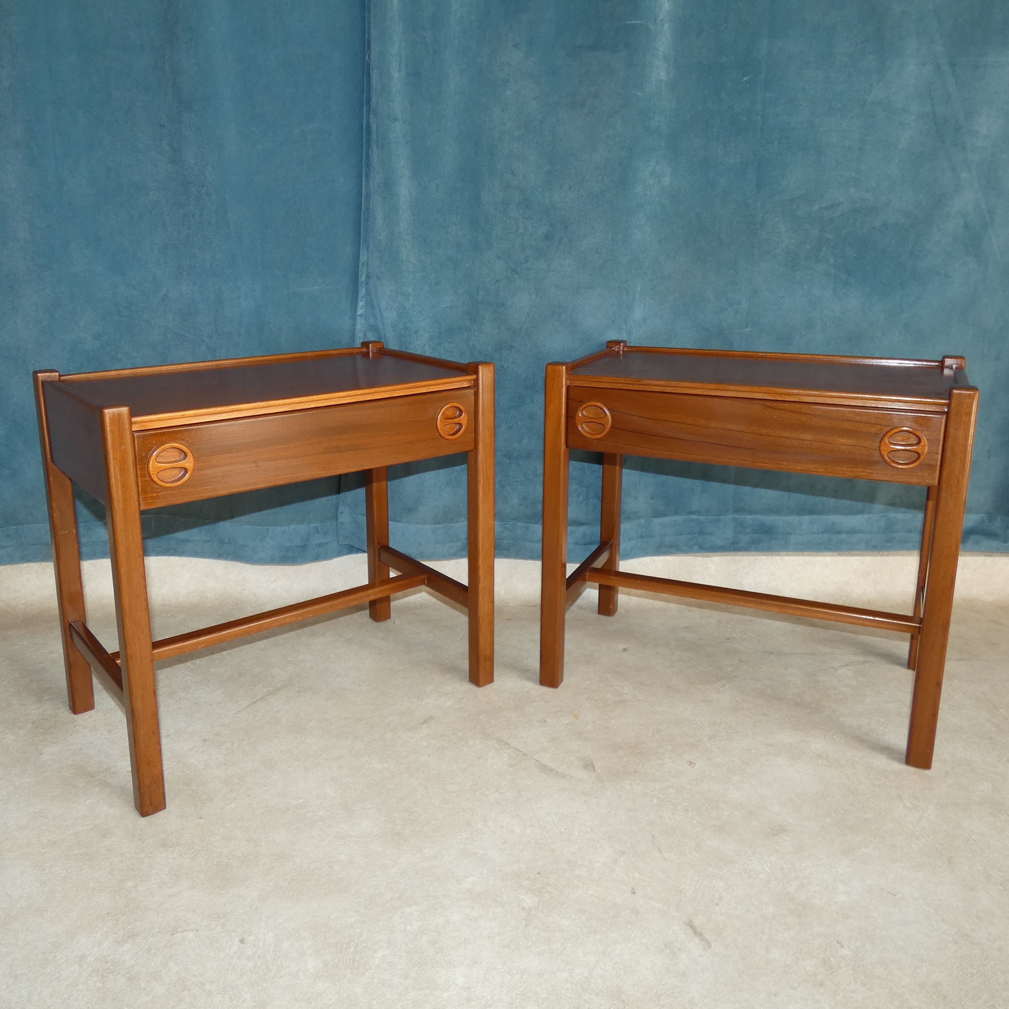 Pair of bedside tables in teak veneer circa 1970 scandinavian work