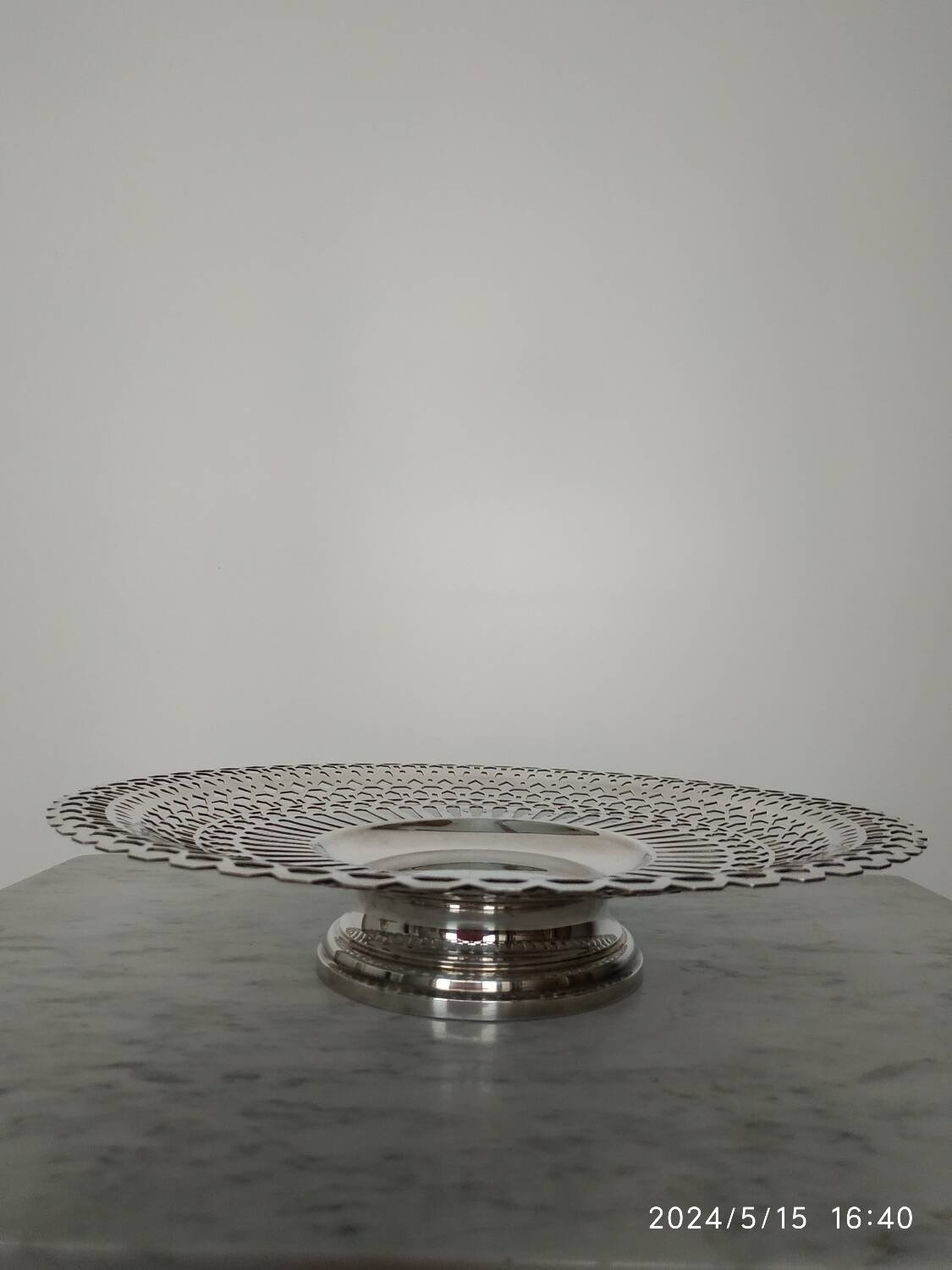 Silver metal pedestal dish