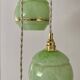 Vintage art deco triple globe pendant light in mint and gold glass