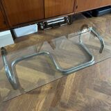 1970s design coffee table in rectangular glass with chrome legs