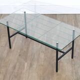 Table basse moderniste en verre et metal 1950