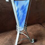 Marbled blue opaline vase on metal base