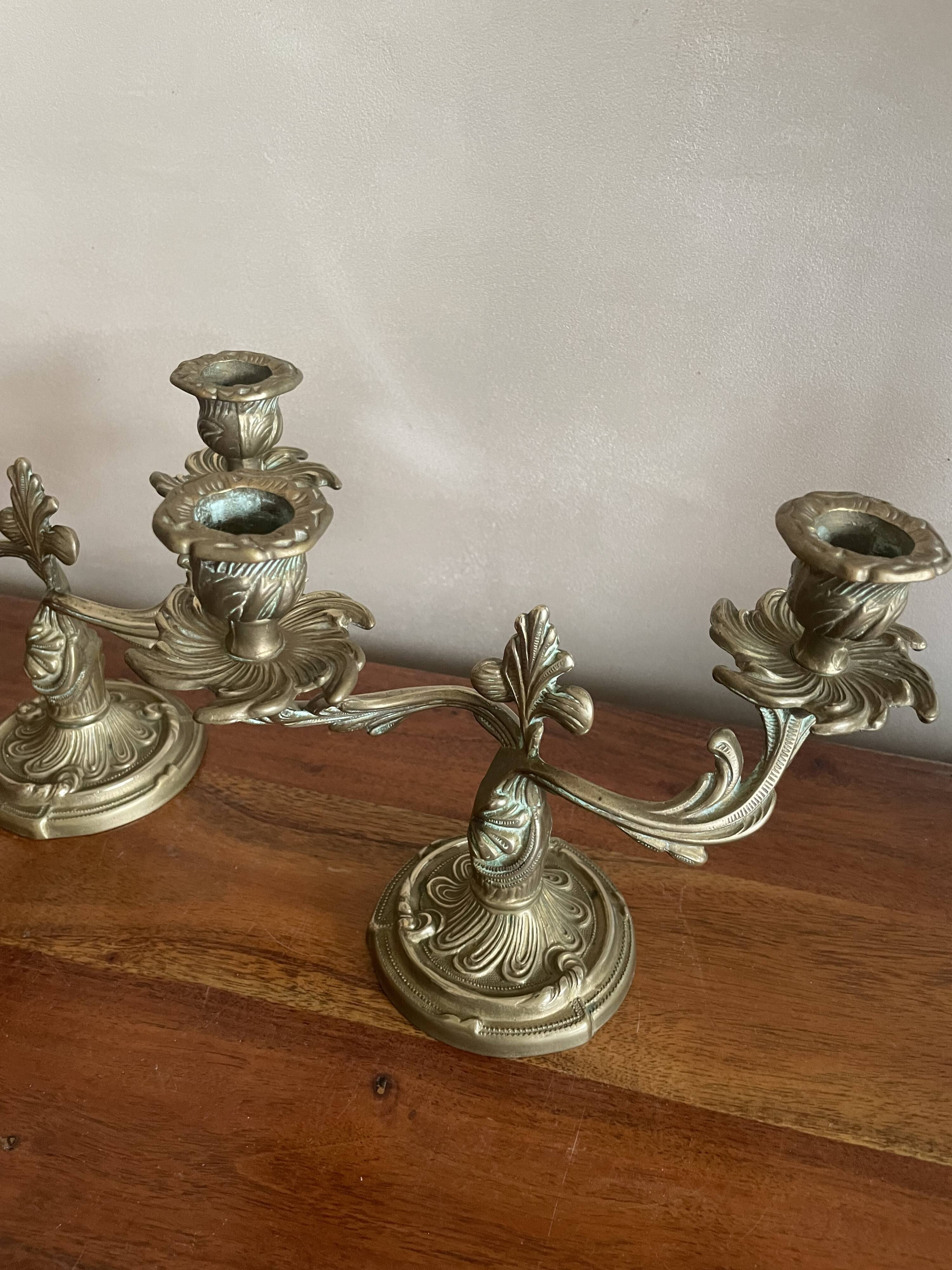 Duo of brass candlesticks