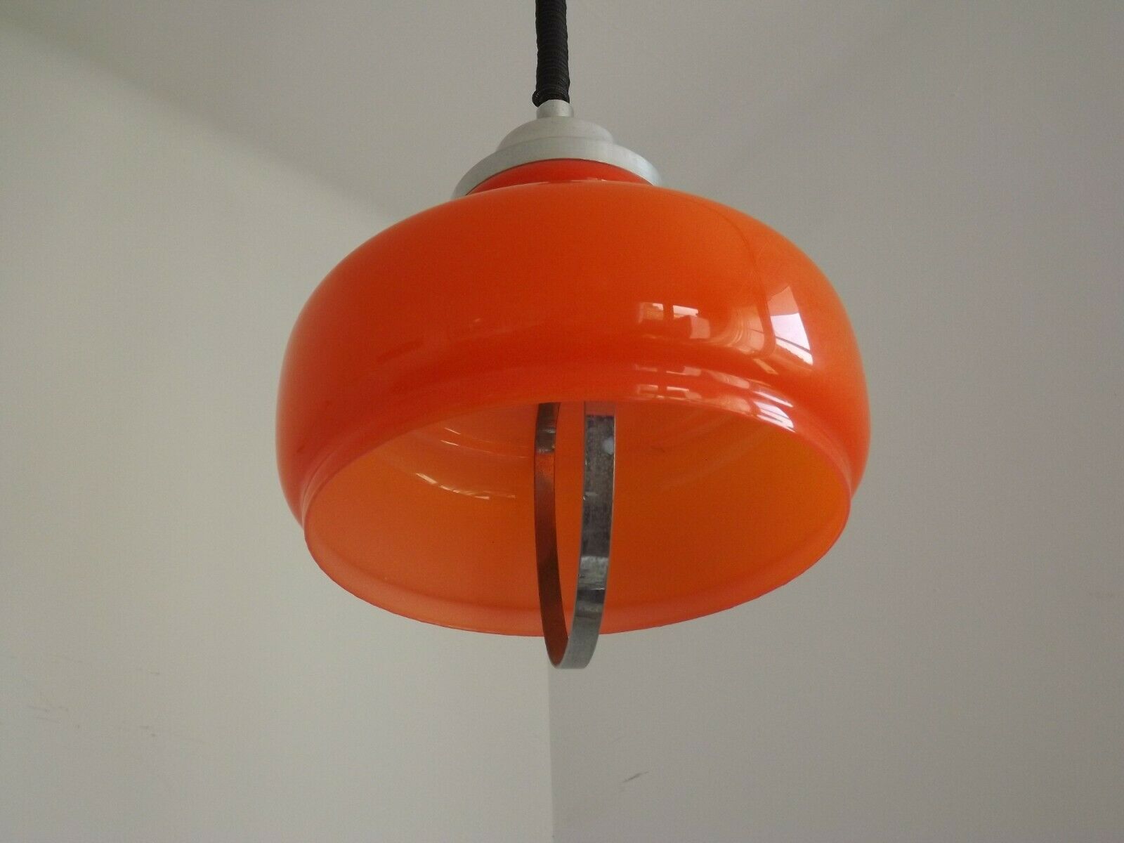 Vintage Italian 1970s Orange Glass Ceiling Light, ROLLY Rise & Fall System