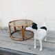 Bamboo round coffee table and vintage smoked glass 70