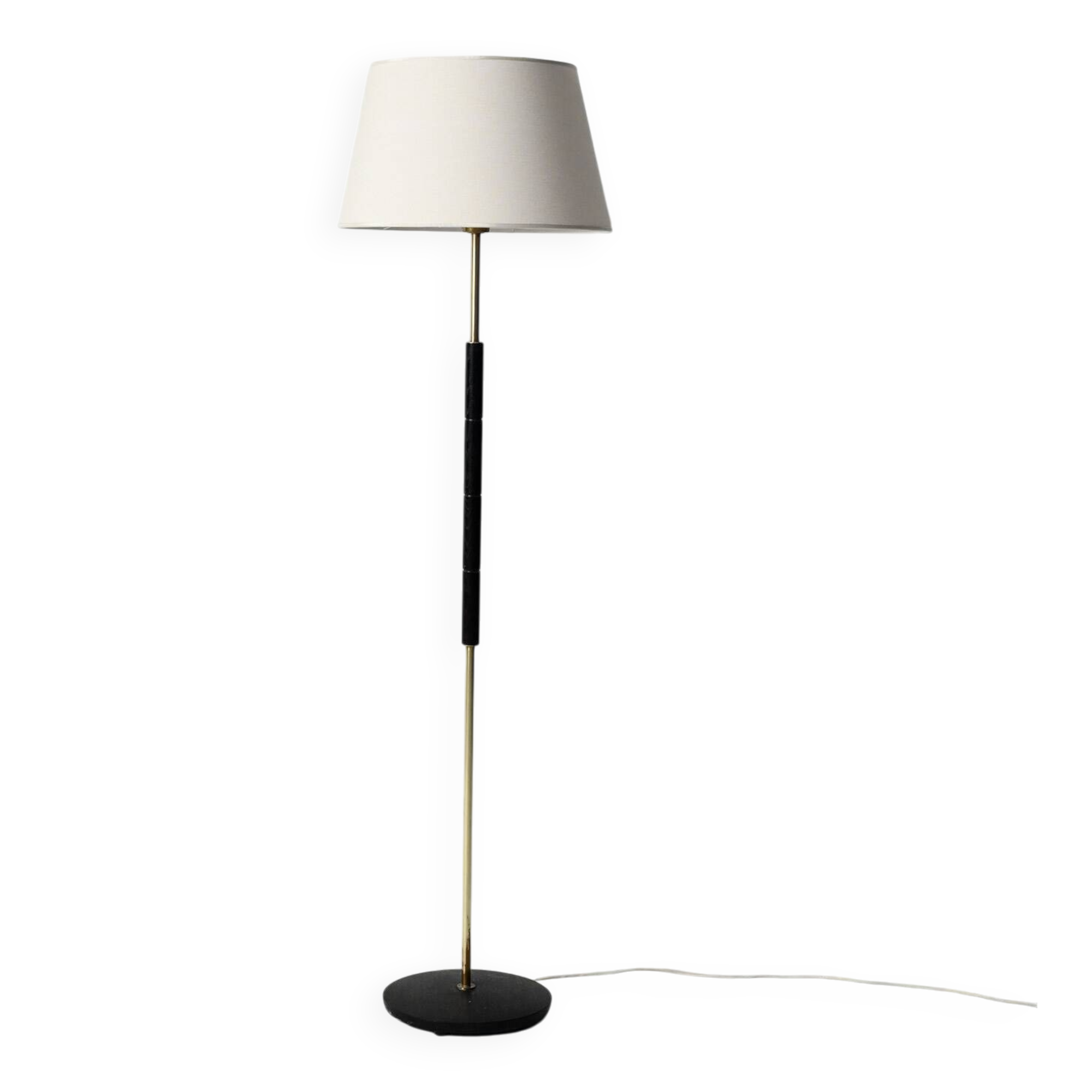 Lampadaire scandinave en laiton et bois noir, années 1950/60