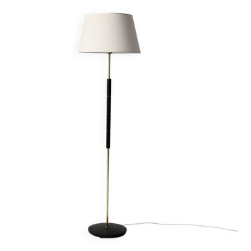 Scandinavian brass and black wood floor lamp, 1950s/60s