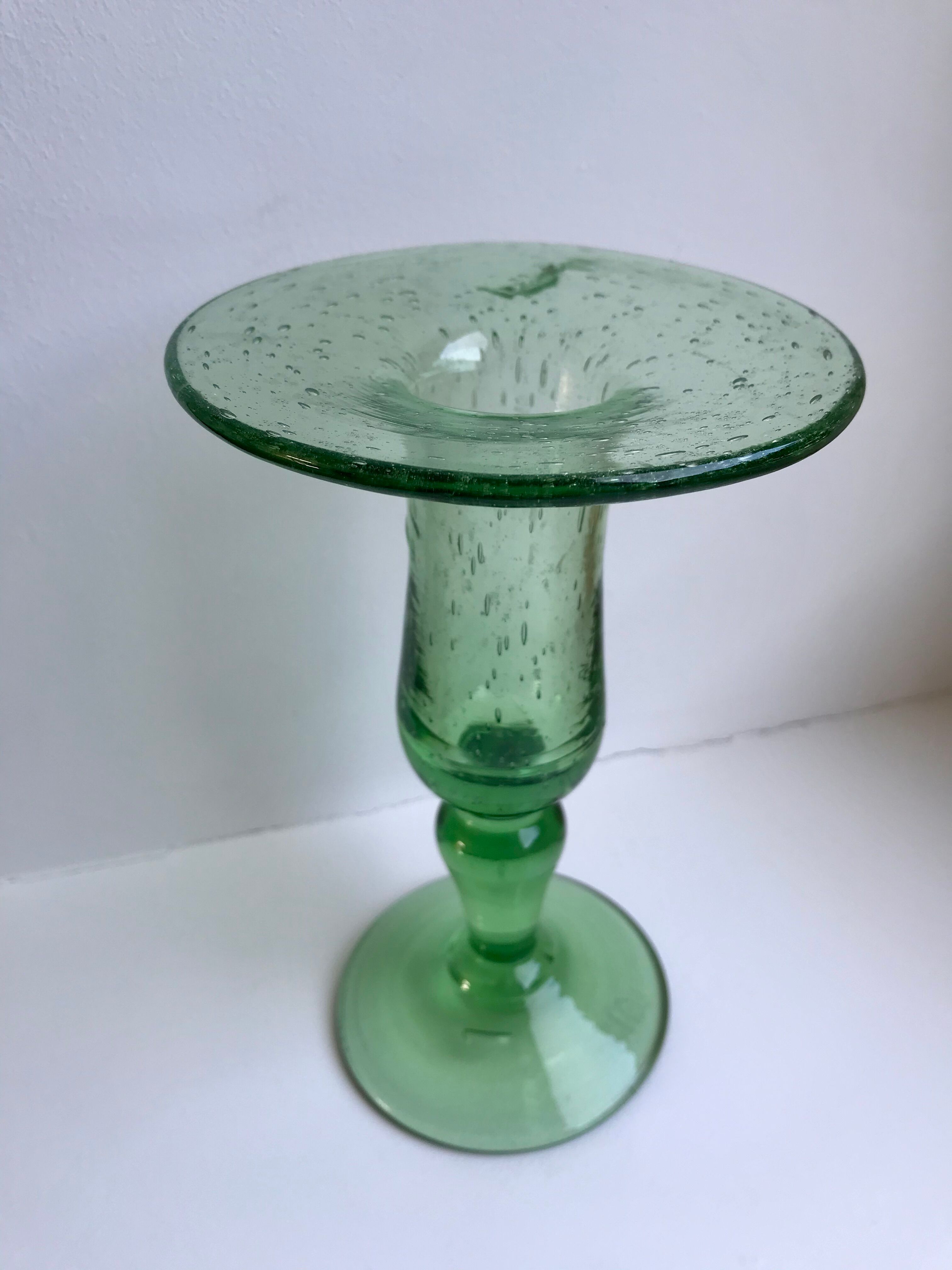 Biot bubble glass candle holder signed green years 60-70