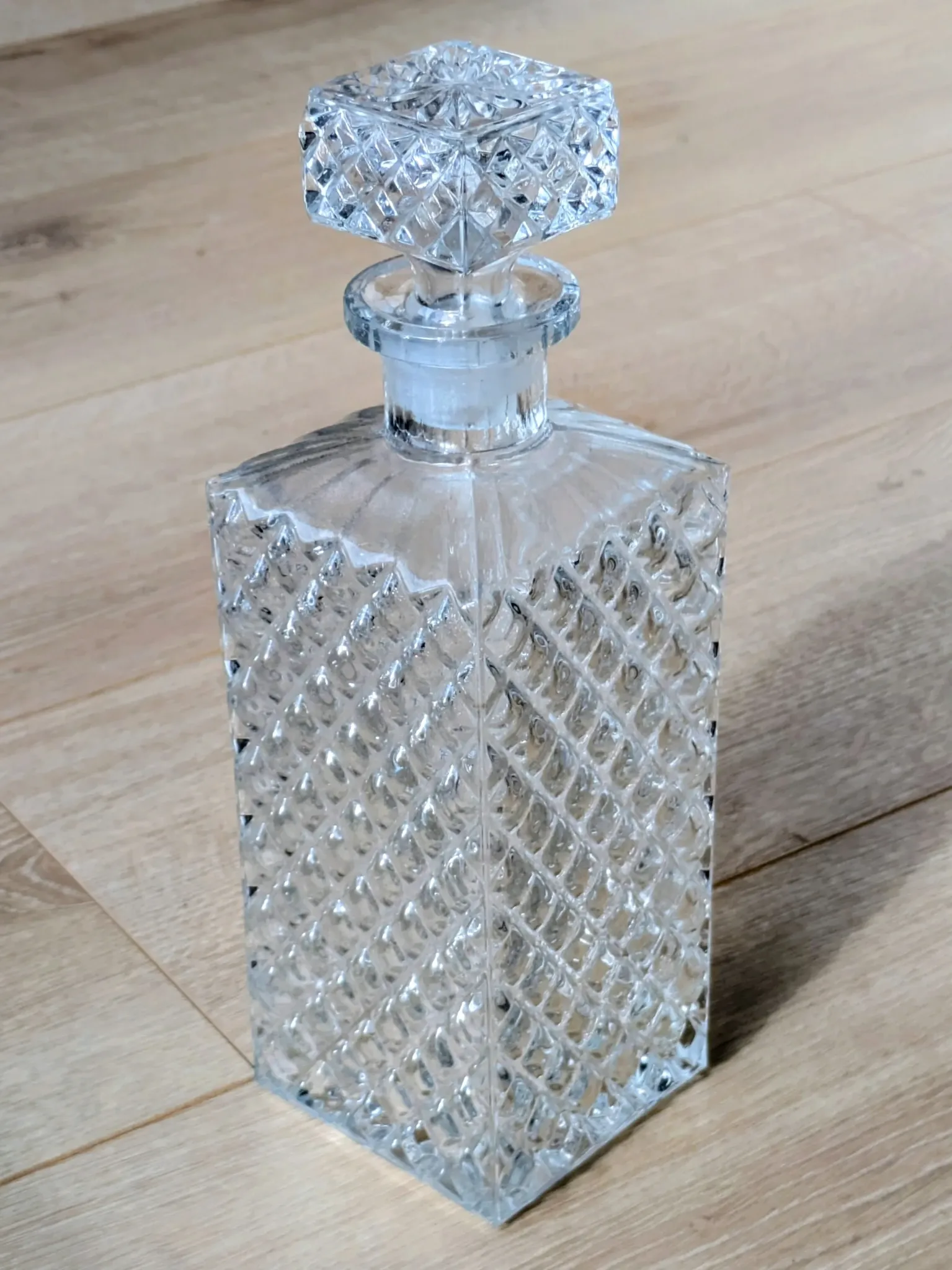 Square Whisky Carafe with Diamond Point Decoration in Moulded-Cut Glass