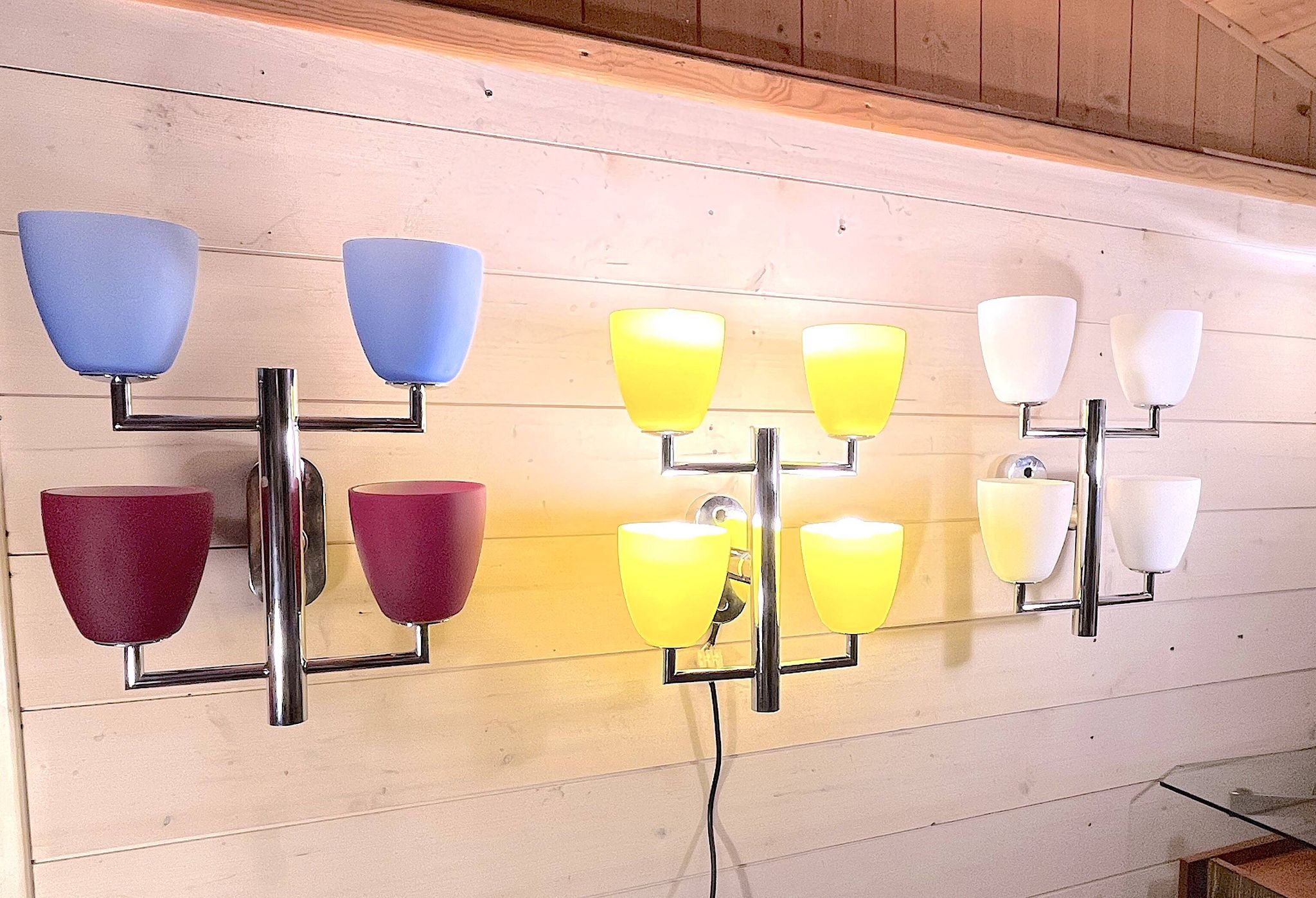 Fontana Arte, Set of 3 4-Light Wall Lamps, Murano Glass, Italy