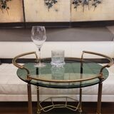 Auxiliary table / Barcart / Camarera Mid-century, Latón golden and crystal ahumado, 70's – Italia