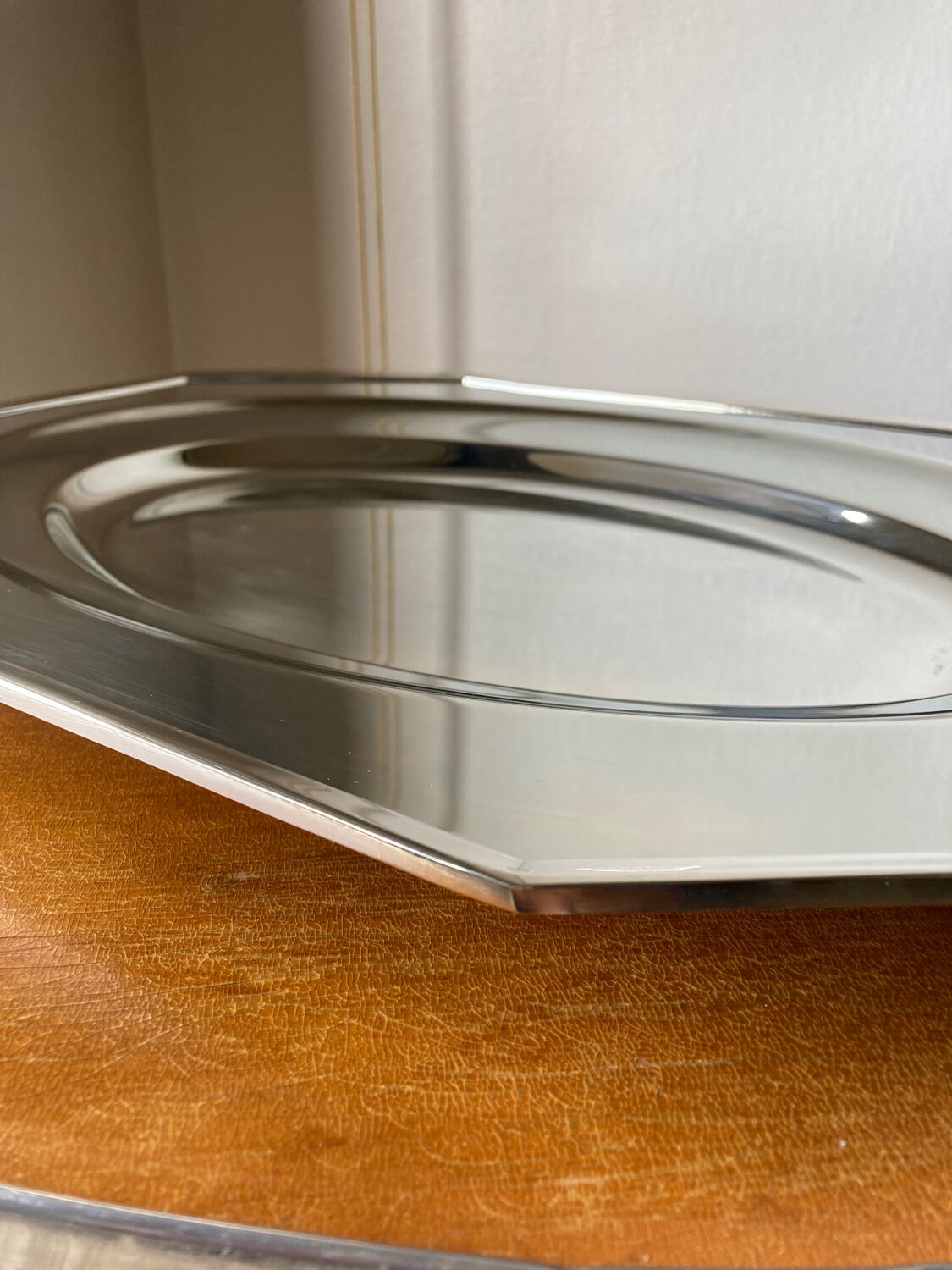 Grand Plateau De Service Métal Argenté Ciselé - Longueur 45.5 Cm - Occasion