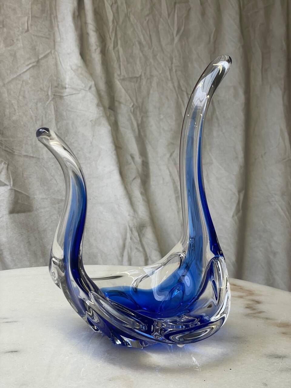 Objet déco style Italien années 60's en verre bleu et transparent