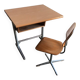 Embru 1960s desk and school chair set in brown wood and grey metal — set of 2