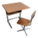 Embru 1960s desk and school chair set in brown wood and grey metal — set of 2