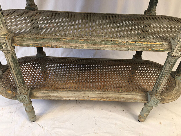 Louis XVI style console in grey/green lacquered wood
