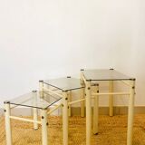 Glass nesting tables Yves Boutboul design 70s Signed