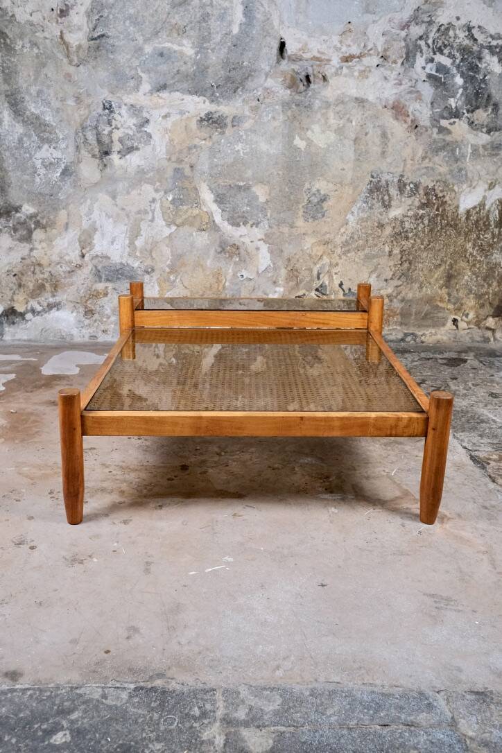 Cane and smoked glass coffee table, France, 1980.