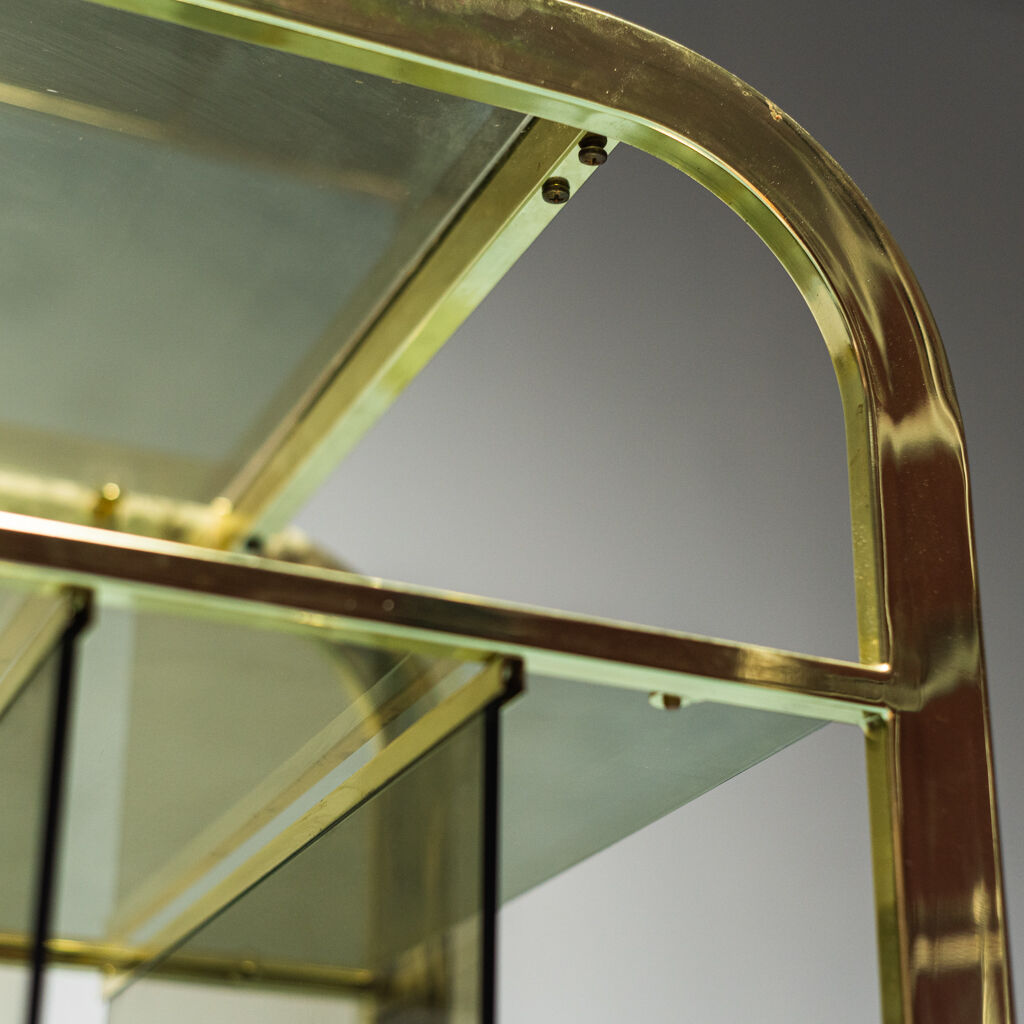 Bar cart in gilded metal smoked 70s glass vintage