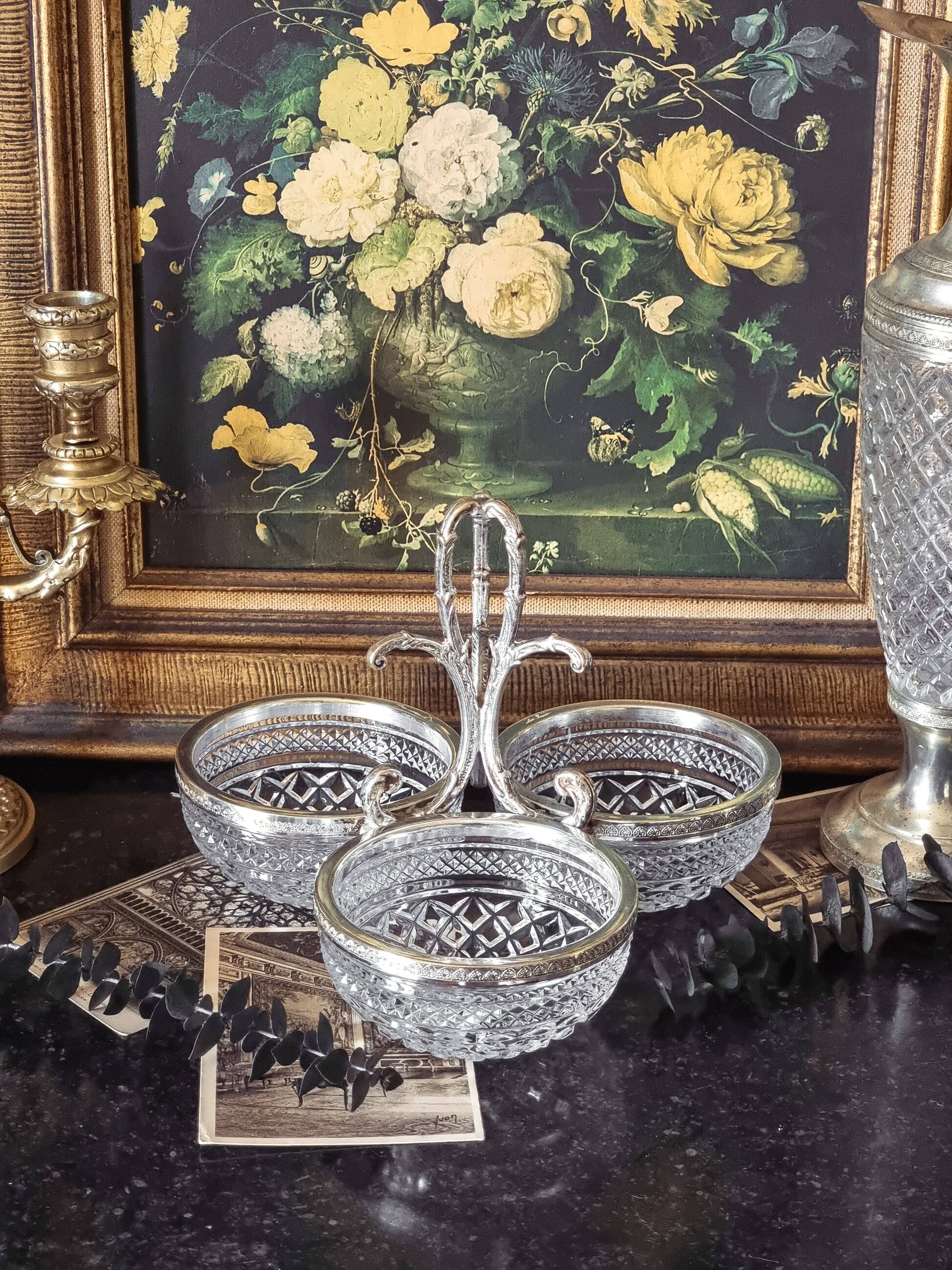 Silver-plated metal and crystal aperitif service