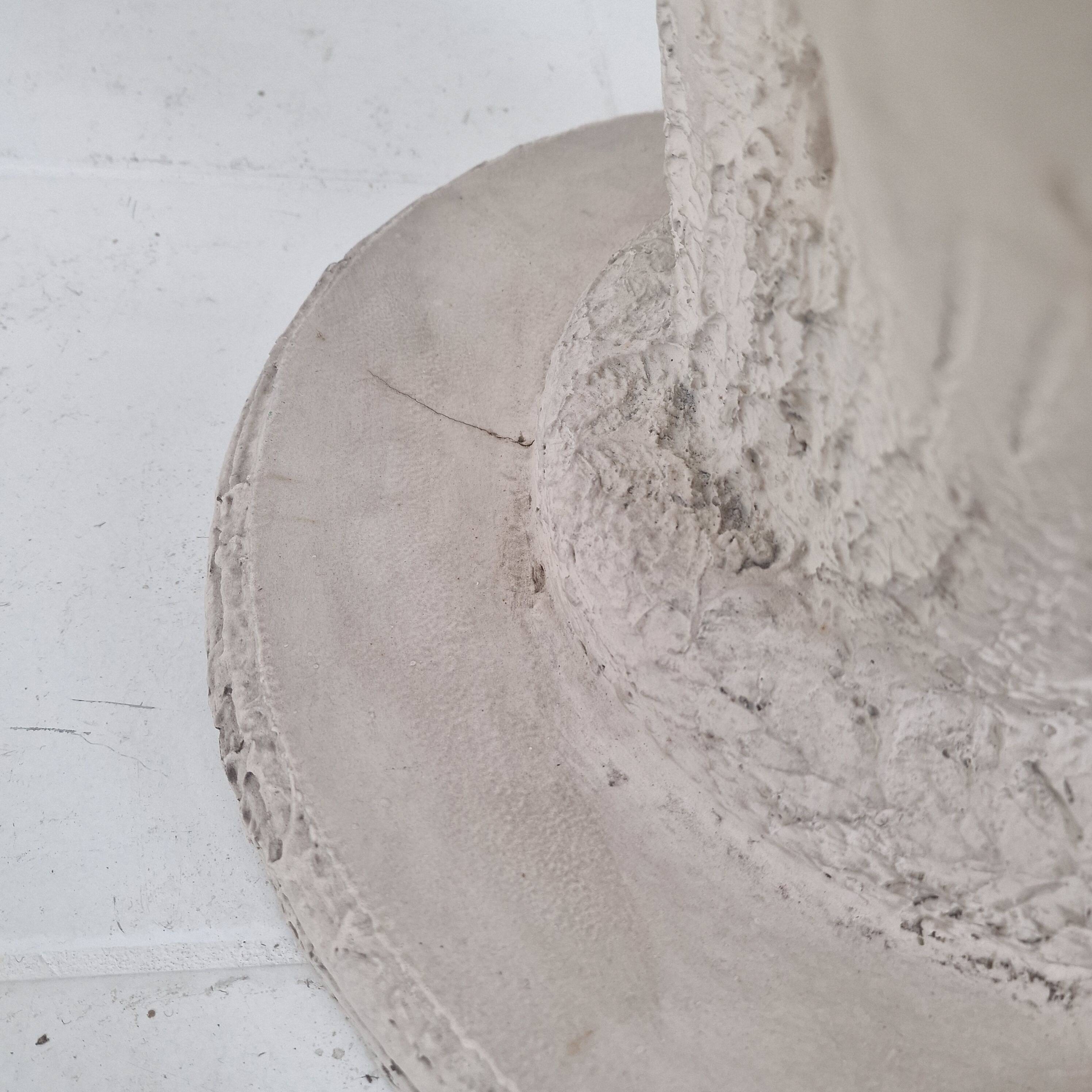 Italian "Flower" Coffee Table in Plaster With Facet Cut Round Plate, 1970s