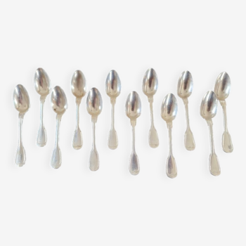 Set of 12 teaspoons - Silver metal - Chinon model - EC hallmark + treble clef